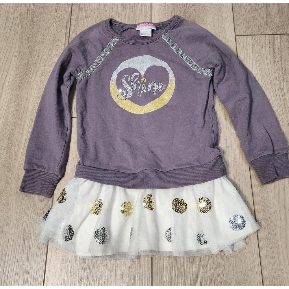 Flapdoodles Girls Sweatshirt Dress Tulle Sequin Skirt 4T Heart Holiday Party